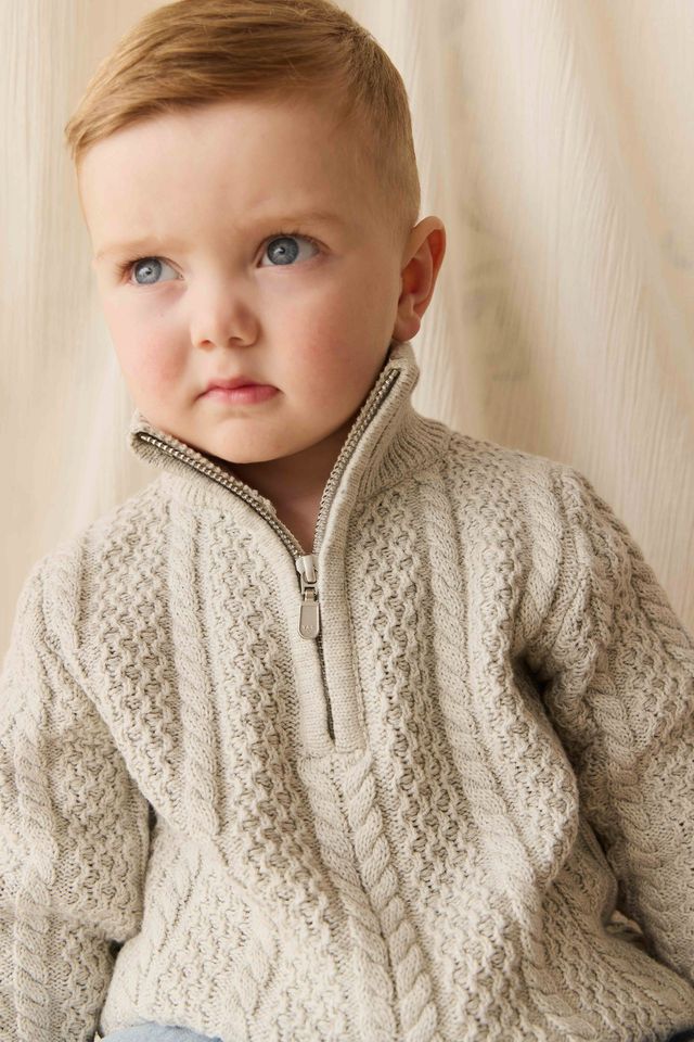 Jamie Kay Clyde Half Zip Jumper in Light Grey Marle