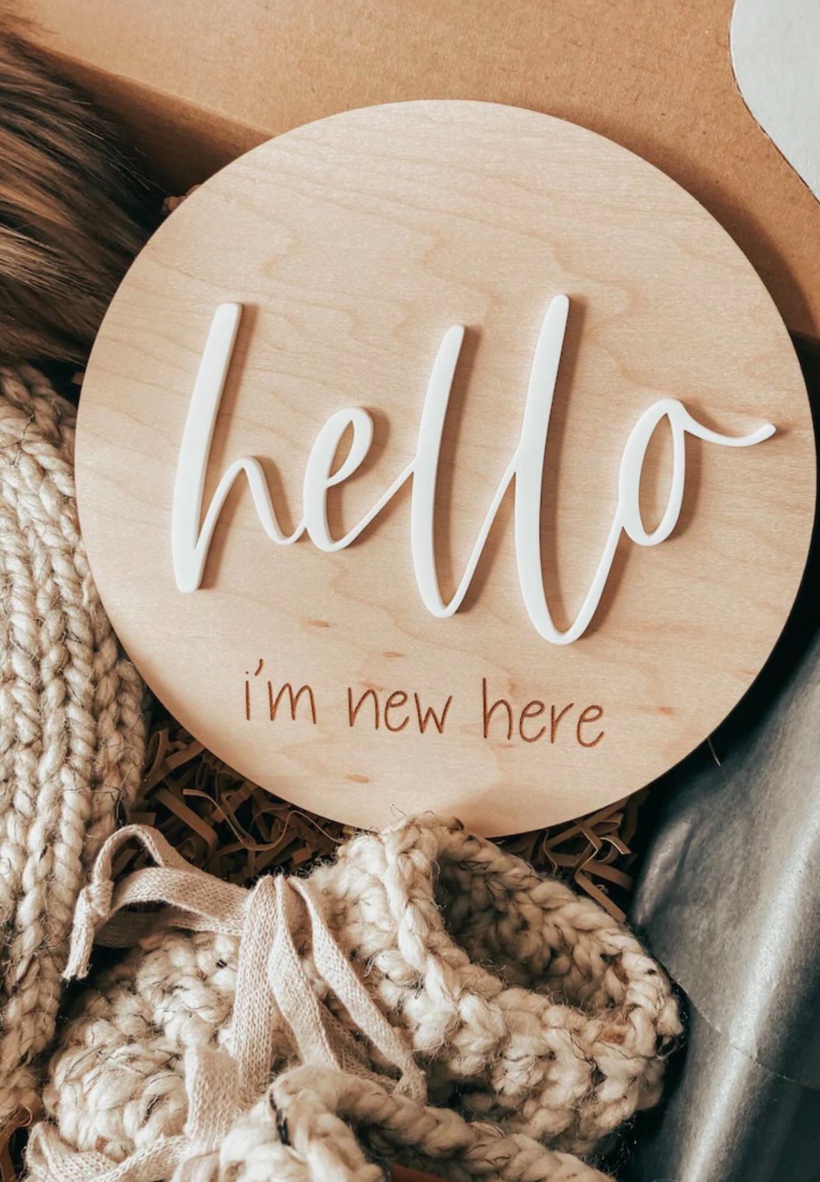 Creations by Bree “Hello, I’m New Here” Wooden Disc