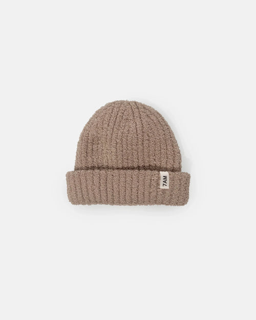 7AM Enfant Fuzzy Ribbed Beanie in Taupe