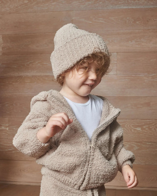 7AM Enfant Fuzzy Ribbed Beanie in Taupe
