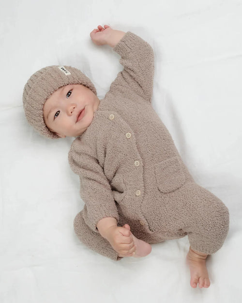 7AM Enfant Fuzzy Ribbed Beanie in Taupe