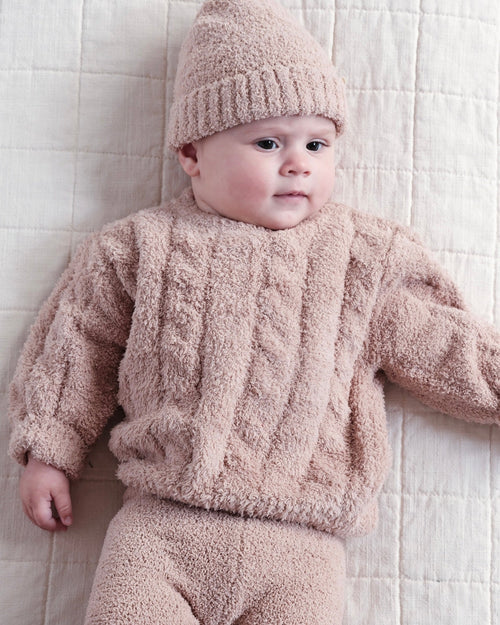 7AM Enfant Fuzzy Boxy Cable Sweater in Pecan