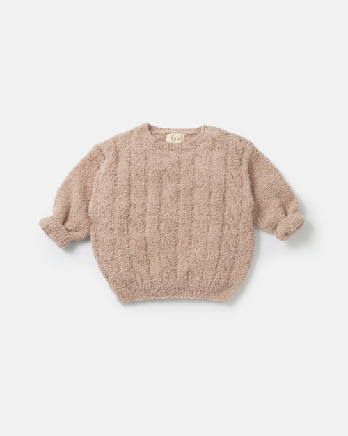 7AM Enfant Fuzzy Boxy Cable Sweater in Pecan