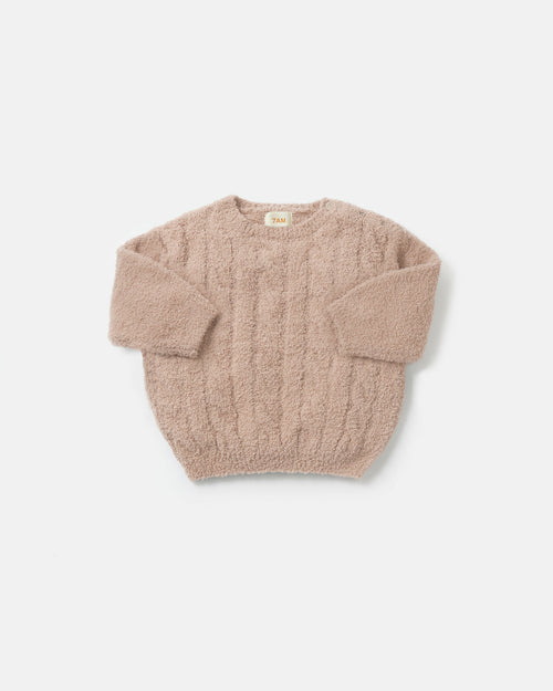 7AM Enfant Fuzzy Boxy Cable Sweater in Pecan