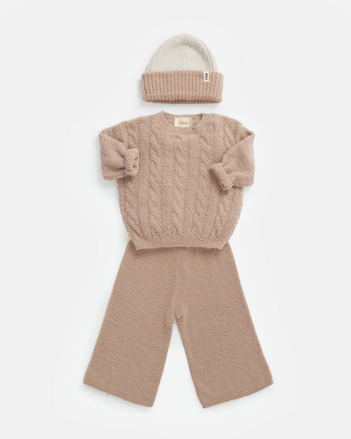 7AM Enfant Fuzzy Boxy Cable Sweater in Pecan