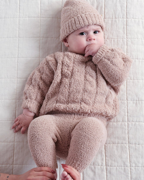 7AM Enfant Fuzzy Boxy Cable Sweater in Pecan