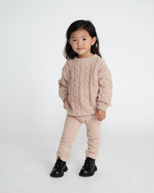 7AM Enfant Fuzzy Boxy Cable Sweater in Pecan
