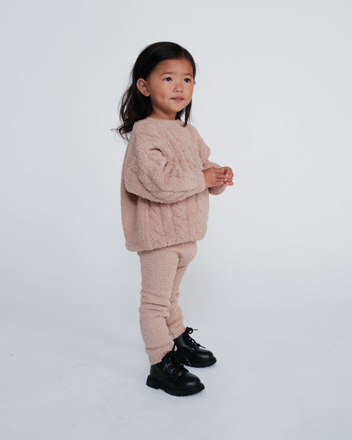 7AM Enfant Fuzzy Boxy Cable Sweater in Pecan