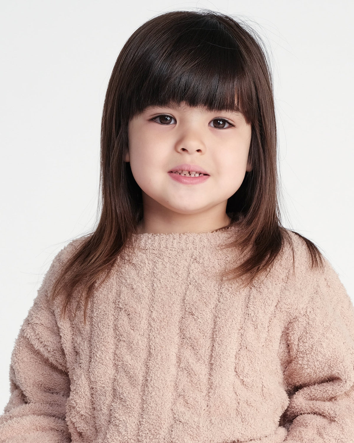 7AM Enfant Fuzzy Boxy Cable Sweater in Pecan
