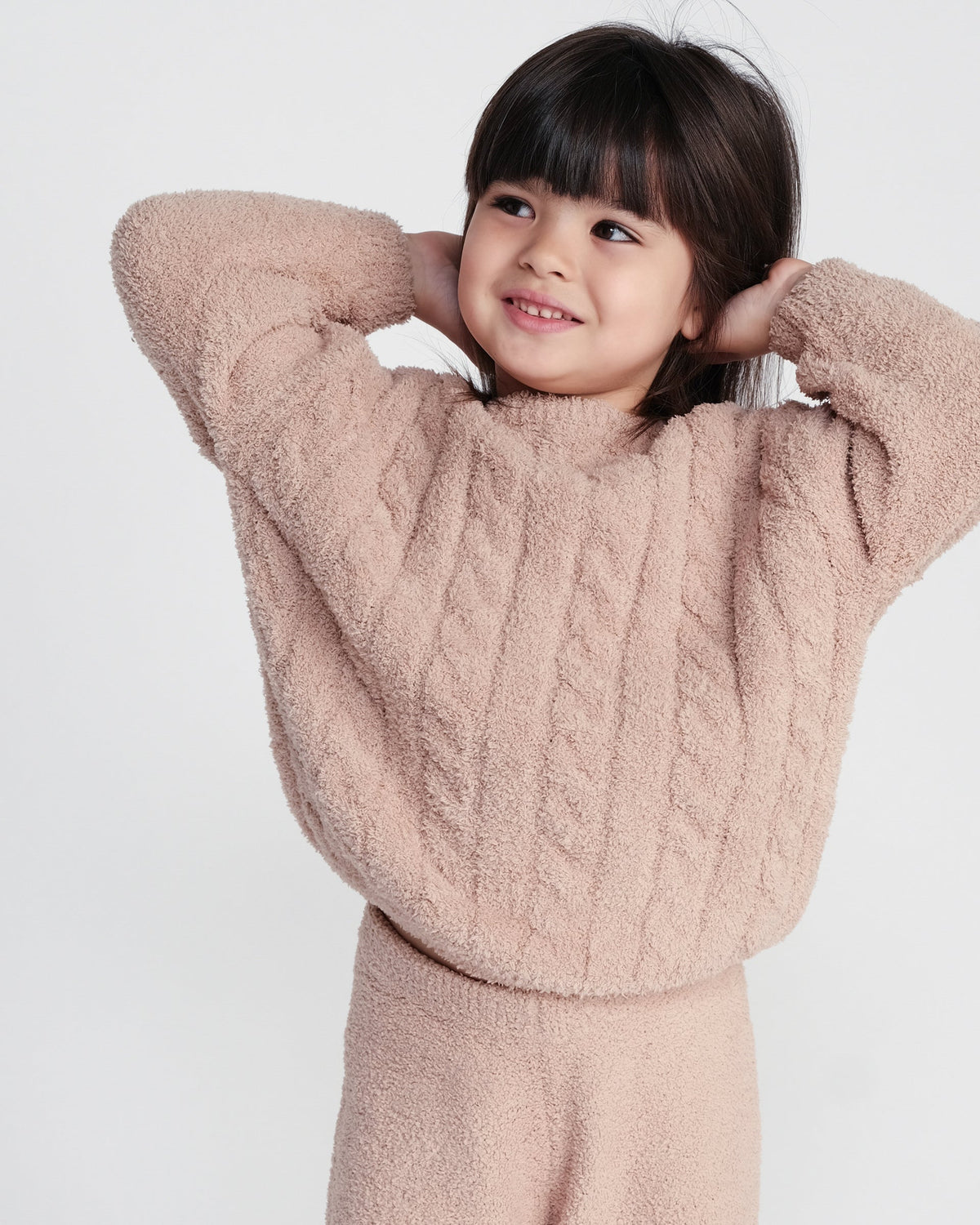 7AM Enfant Fuzzy Boxy Cable Sweater in Pecan