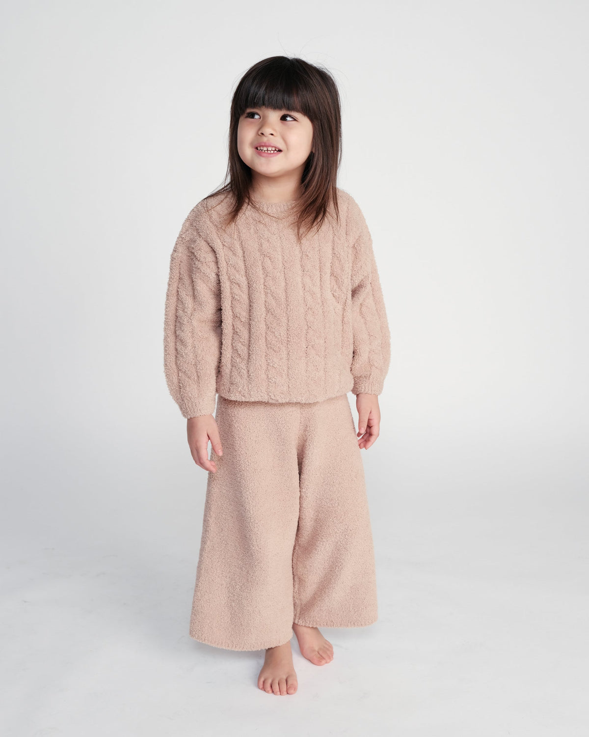 7AM Enfant Fuzzy Boxy Cable Sweater in Pecan