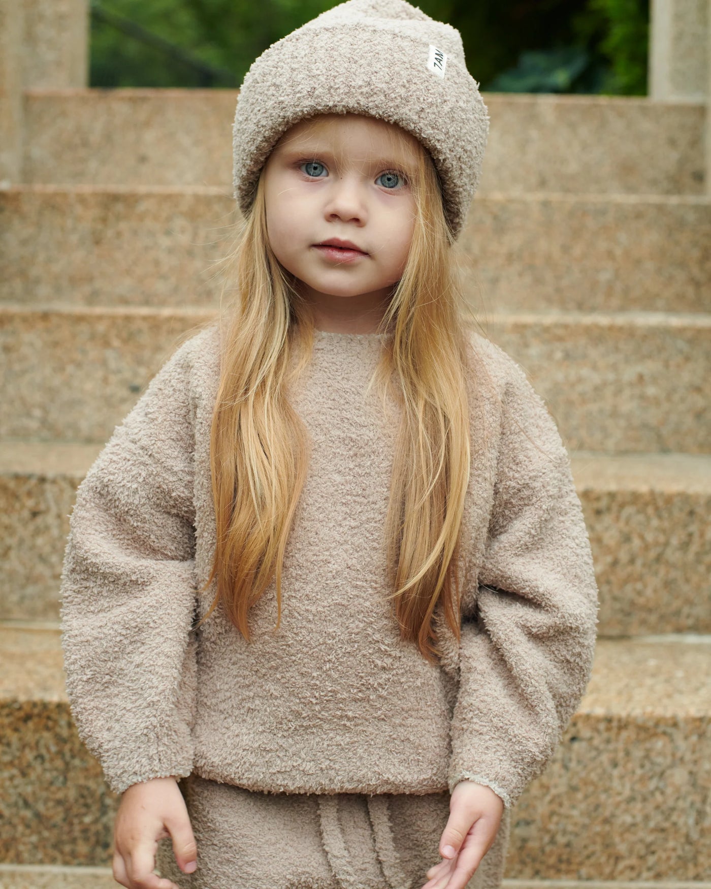 7AM Enfant Fuzzy Boxy Sweater in Taupe