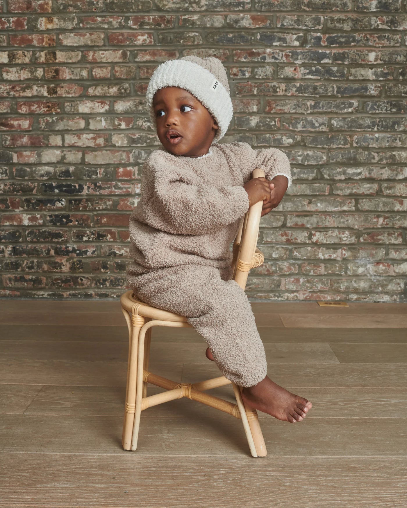 7AM Enfant Fuzzy Boxy Sweater in Taupe
