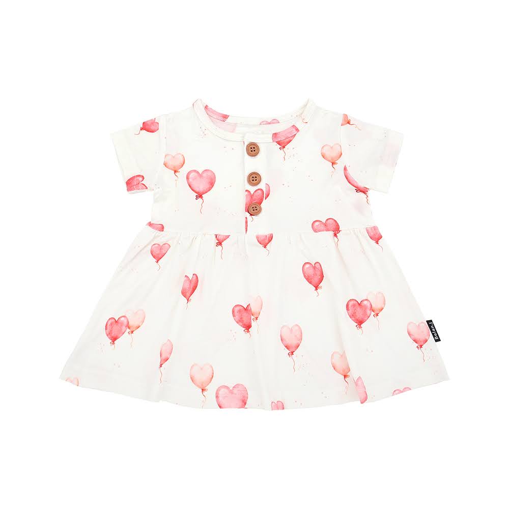 Belan J Short Sleeve Peplum Baby Dress in Heart Balloons