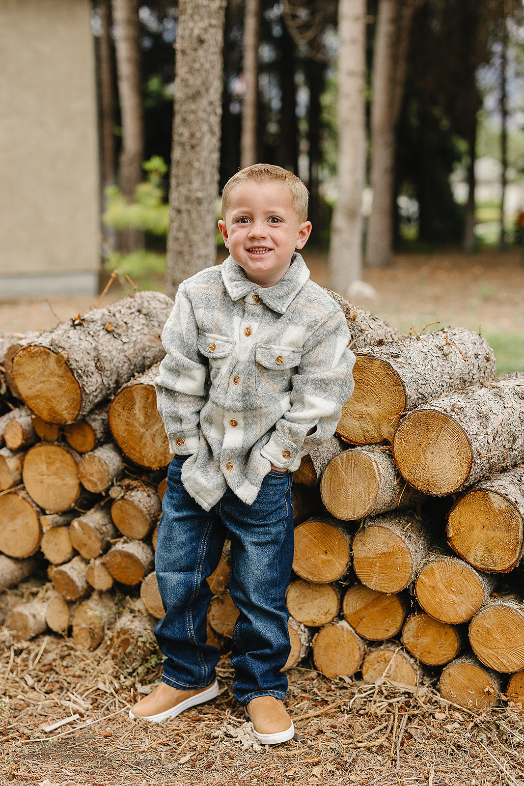Mebie Baby Plaid Shacket in Grey