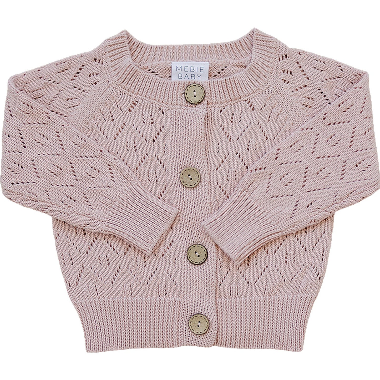 Mebie Baby Pink Pointelle Button Down Cardigan