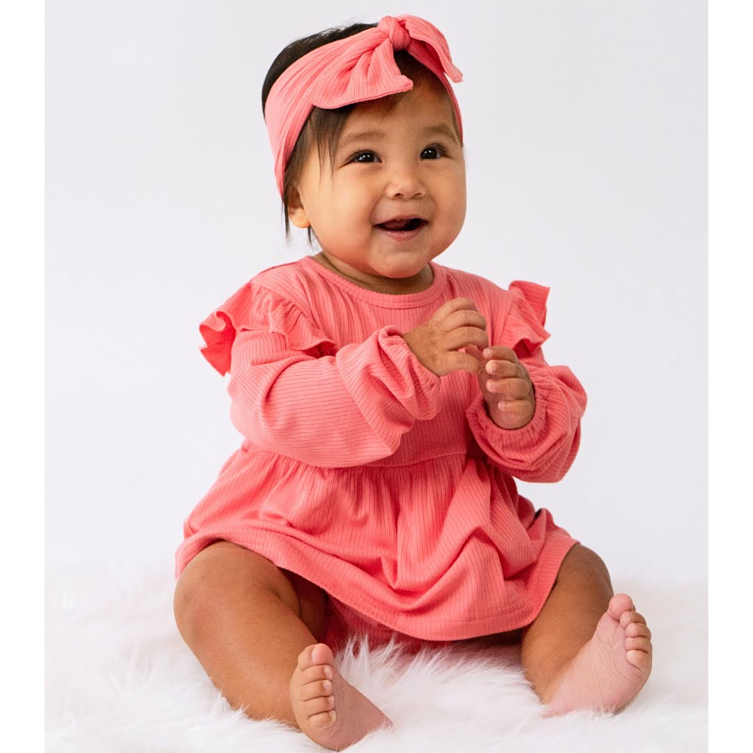Belan J Ribbed Bamboo Long Sleeve Skirted Onesie in Candy Pink