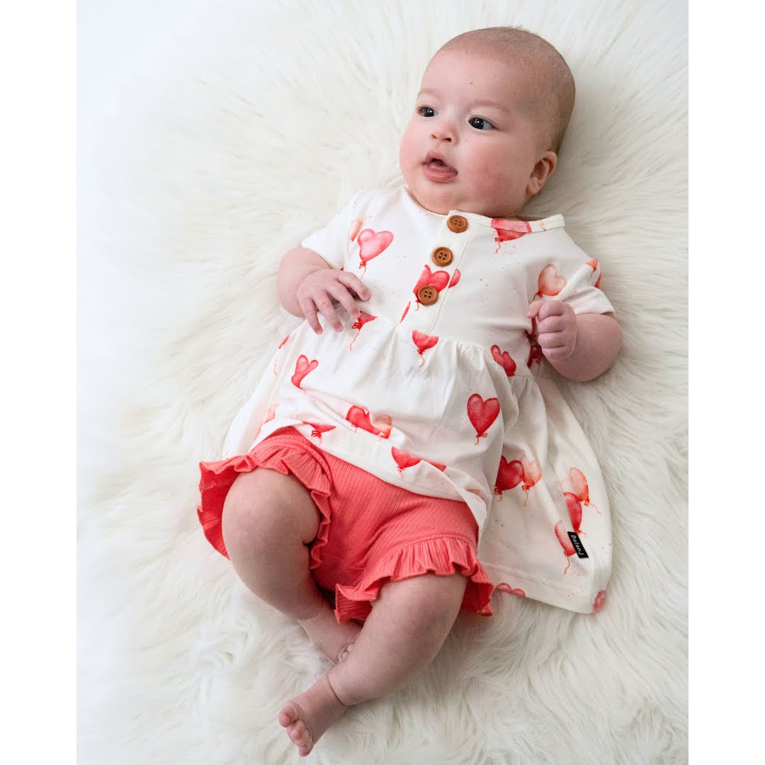 Belan J Short Sleeve Peplum Baby Dress in Heart Balloons