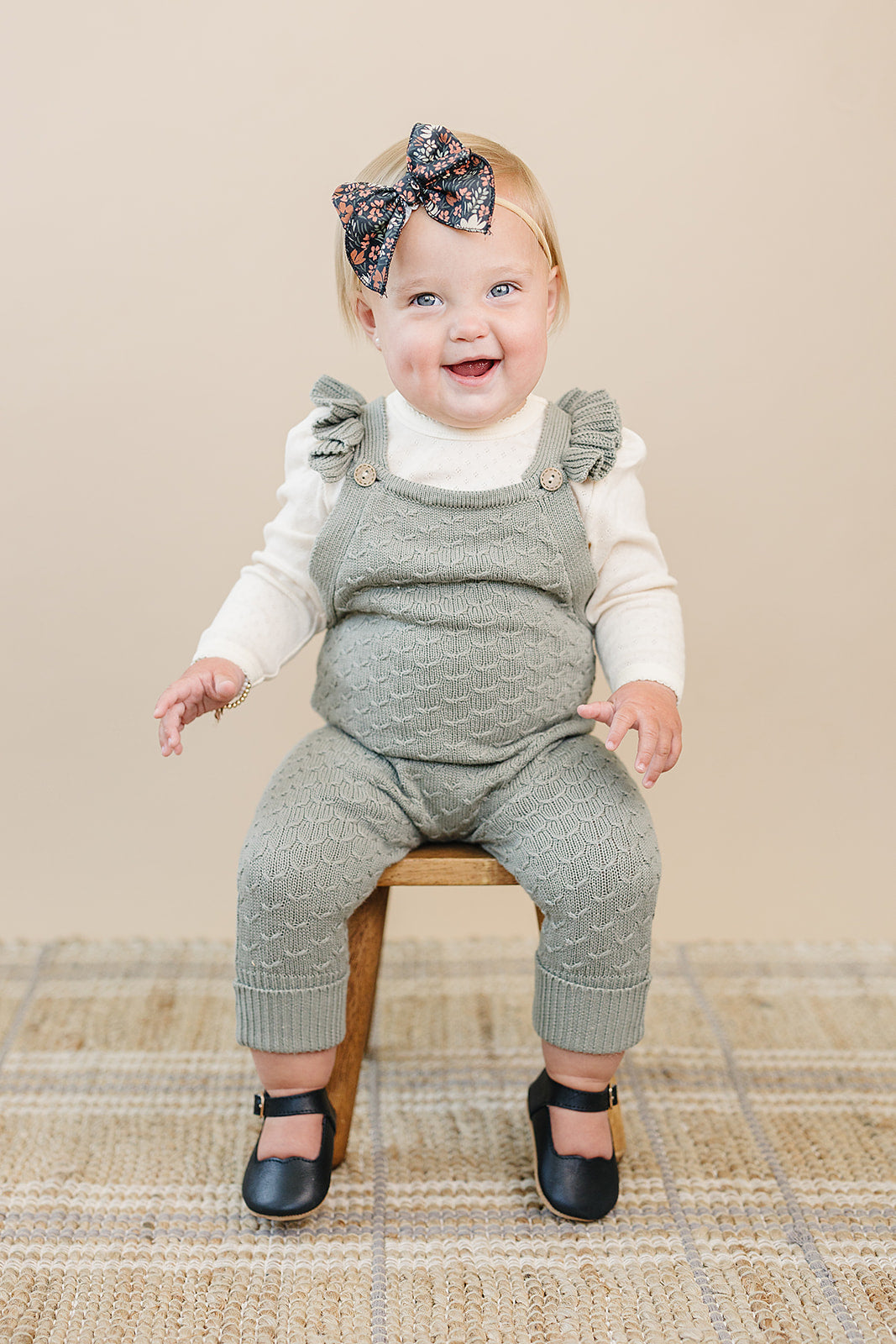 Mebie Baby Sage Green Ruffle Knit Overalls