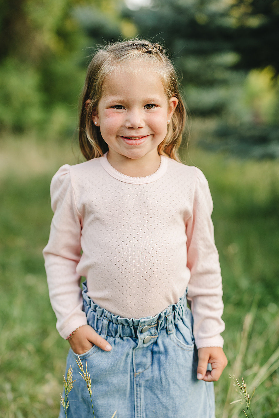 Mebie Baby Pink Pointelle Long Sleeve Tee