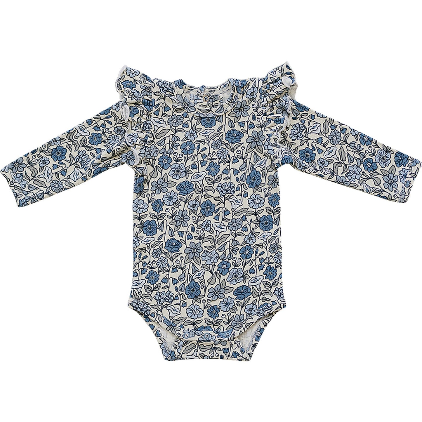 Mebie Baby Ruffle Sleeve Pointelle Bamboo Bodysuit in Bluebell