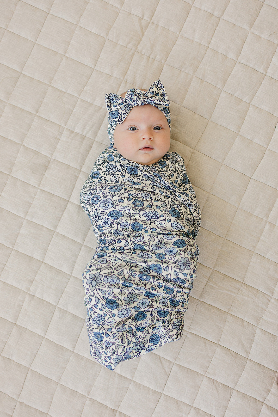 Mebie Baby Pointelle Bamboo Stretch Swaddle in Bluebell