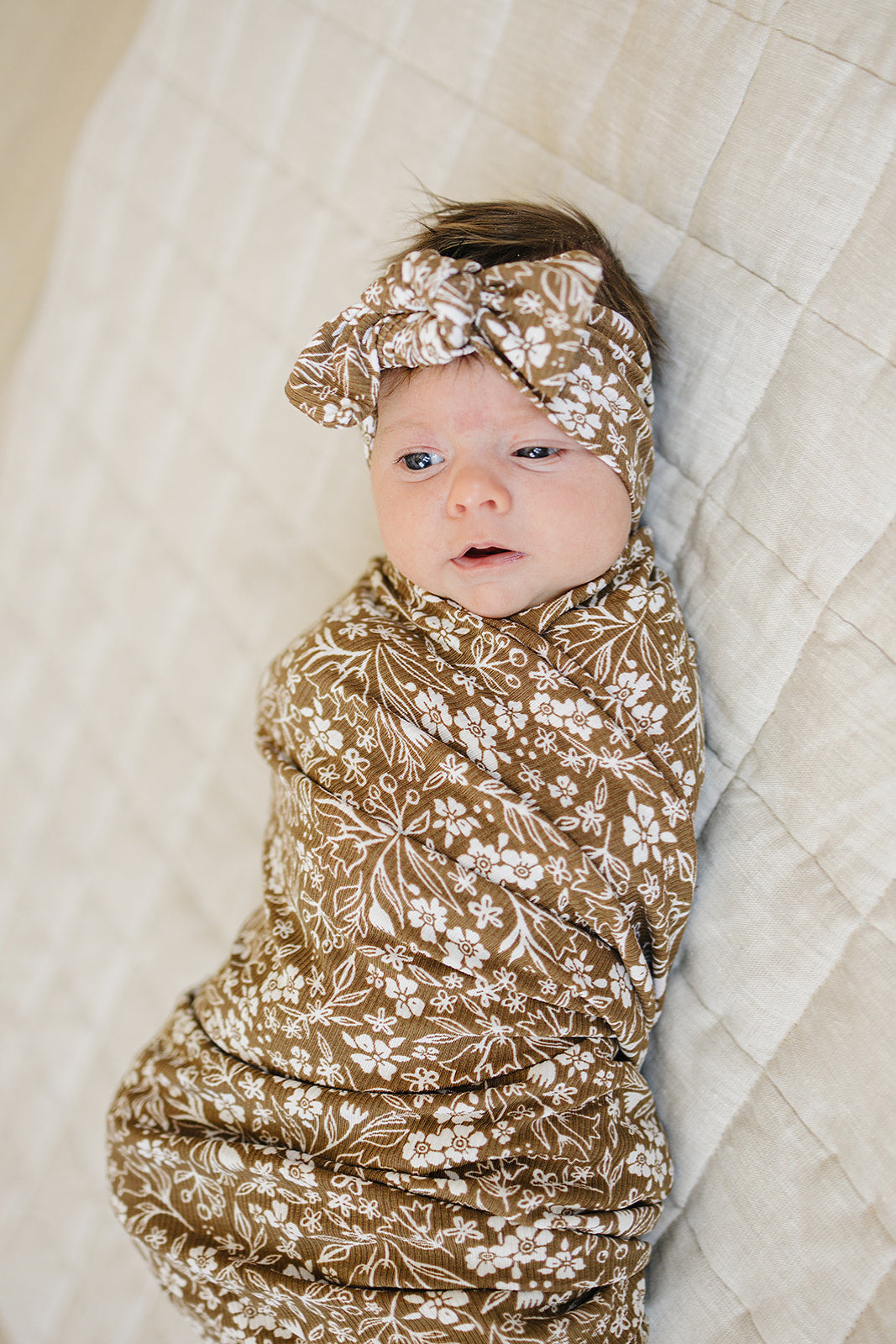 Mebie Baby Ribbed Bamboo Stretch Swaddle in Brown Floral