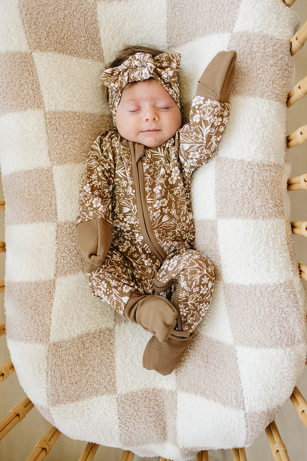 Mebie Baby Ribbed Bamboo Head Wrap in Brown Floral