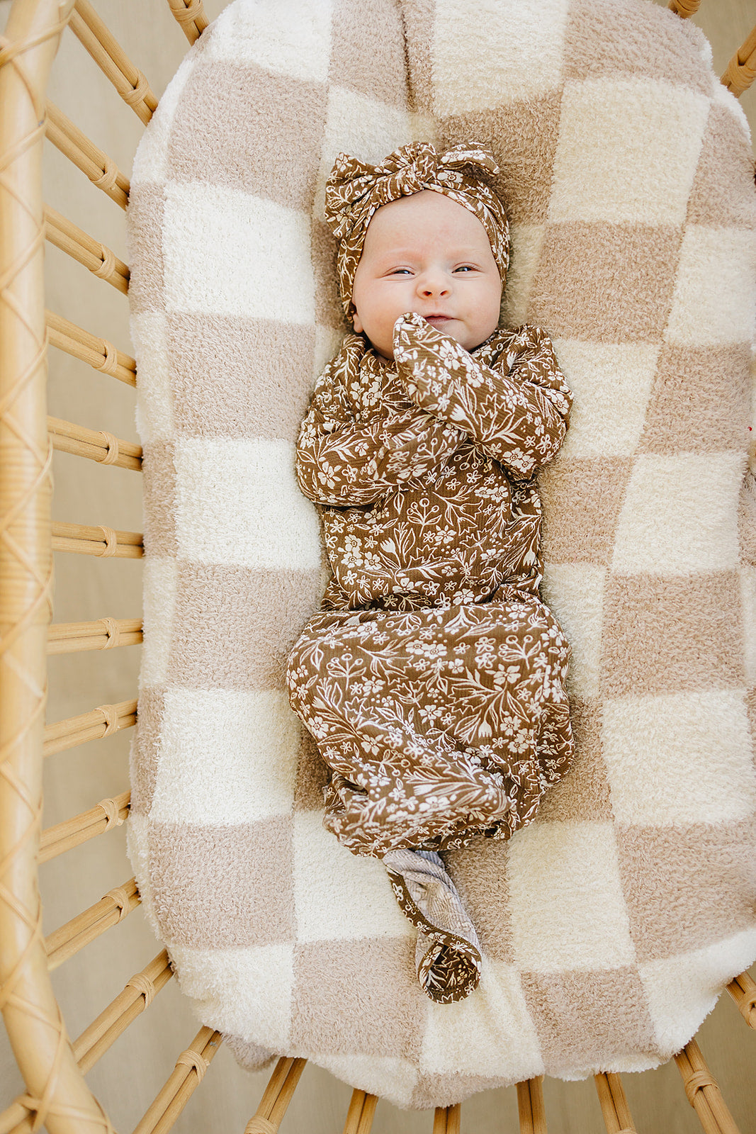 Mebie Baby Ribbed Bamboo Head Wrap in Brown Floral