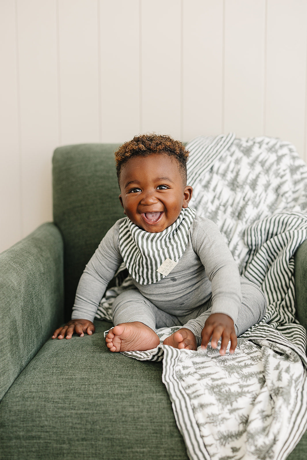 Mebie Baby Forest + Green Stripe Muslin Quilt