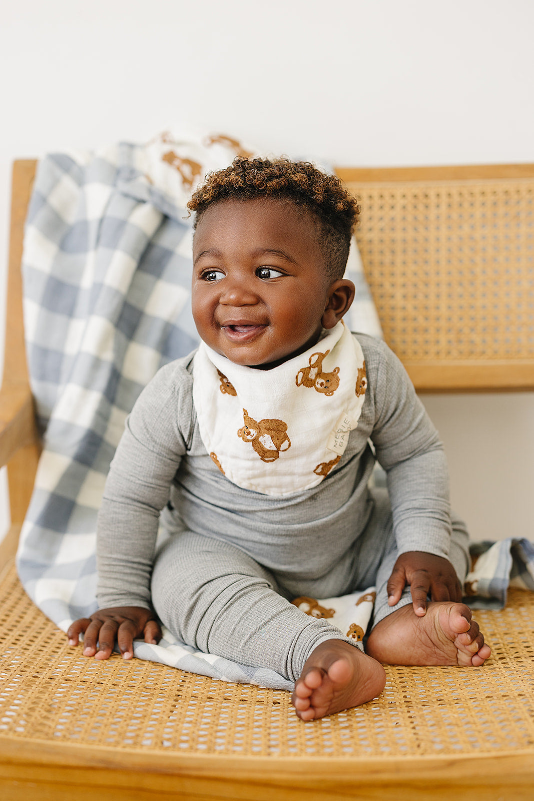 Mebie Baby Dusty Blue Gingham + Teddy Bear Muslin Quilt