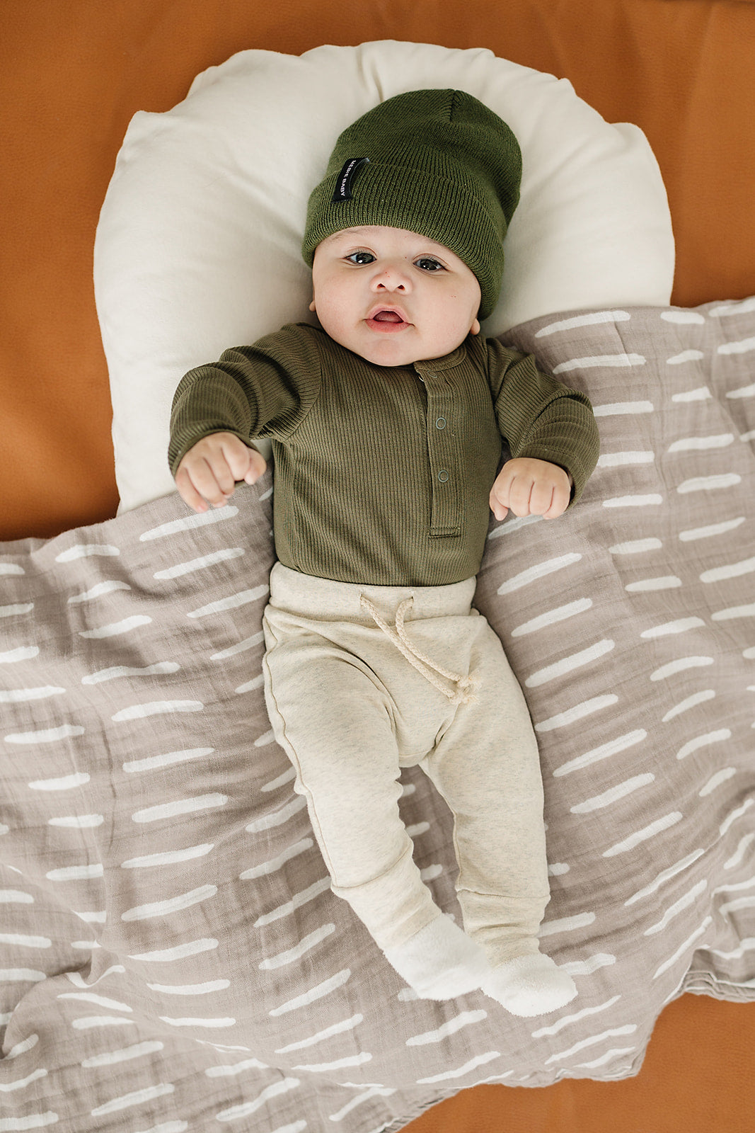 Mebie Baby Organic Long Sleeve Ribbed Bodysuit in Winter Green