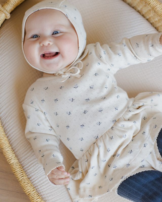 Quincy Mae Baby Bonnet in Blue Ditsy