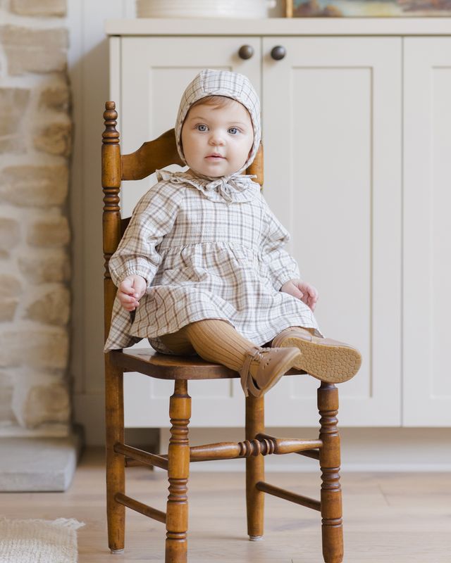 Quincy Mae Woven Baby Bonnet in Blue Plaid