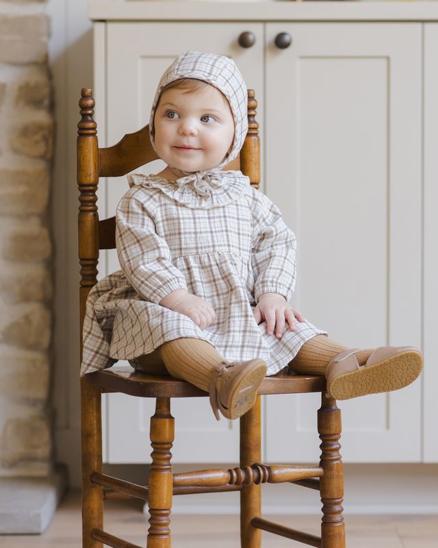 Quincy Mae Woven Baby Bonnet in Blue Plaid