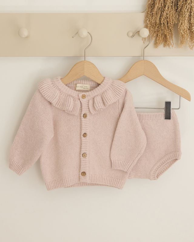 Quincy Mae Ruffle Collar Cardigan in Lilac