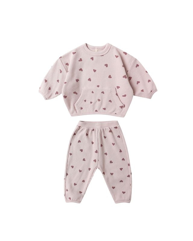 Quincy Mae Waffle Slouch Set in Hearts