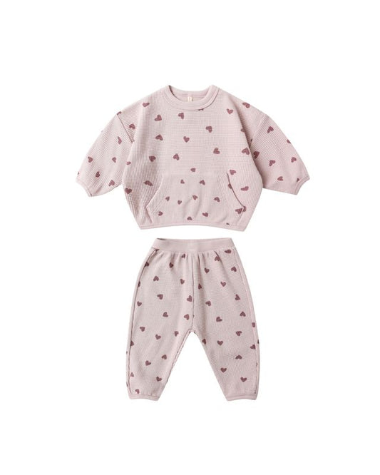 Quincy Mae Waffle Slouch Set in Hearts
