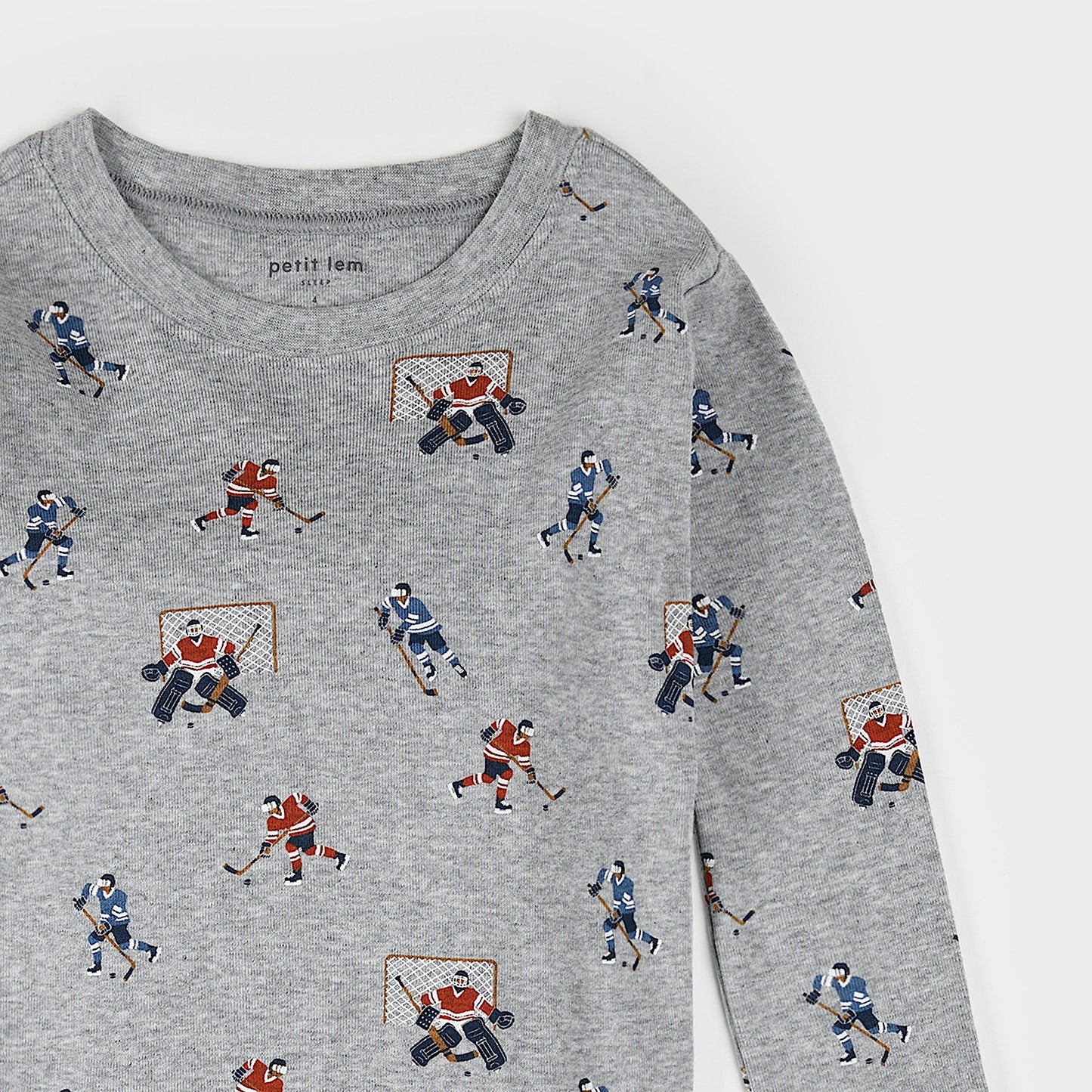 Petit Lem 2 Piece Pj Set in Hockey Players on Heather Grey