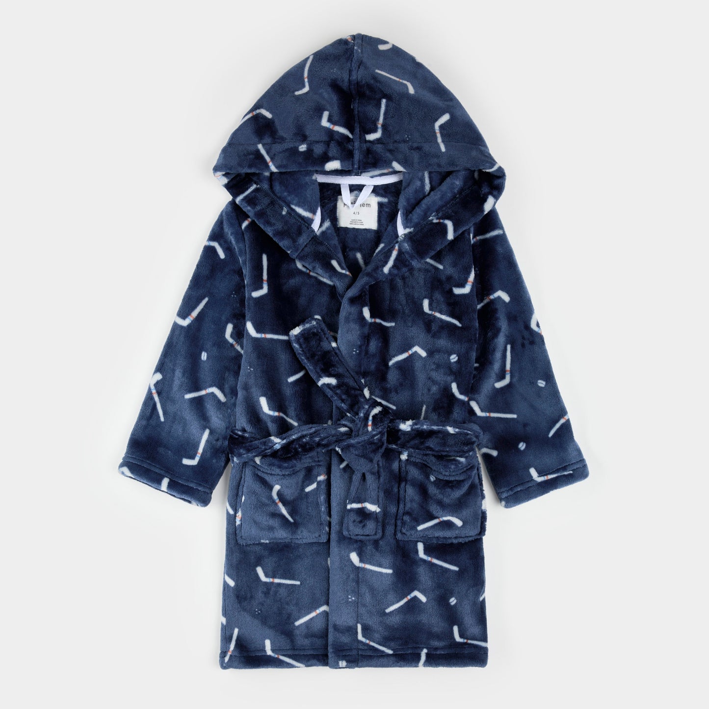 Petit Lem Plush Robe in Hockey Sticks