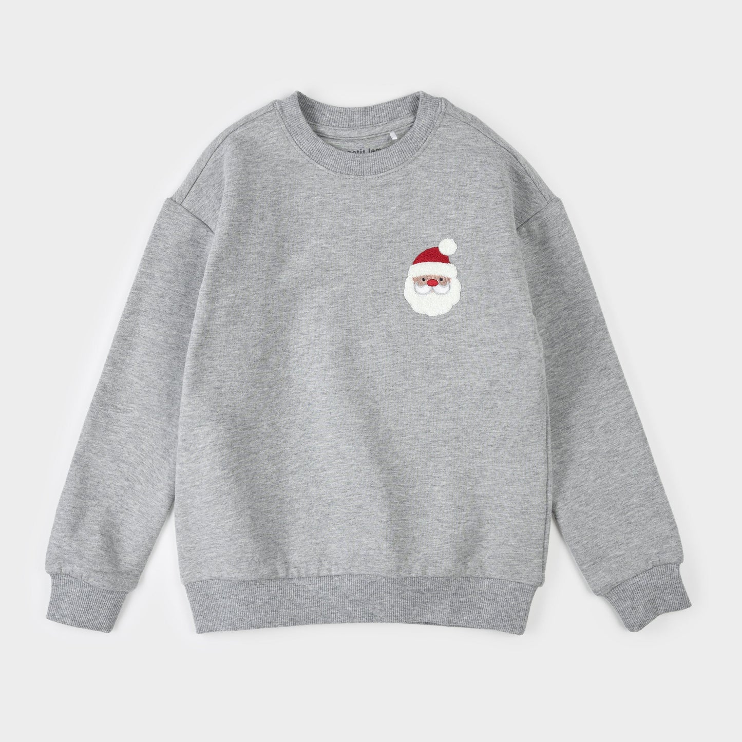 Petit Lem Santa Claus Embroidered Sweatshirt on Heather Grey
