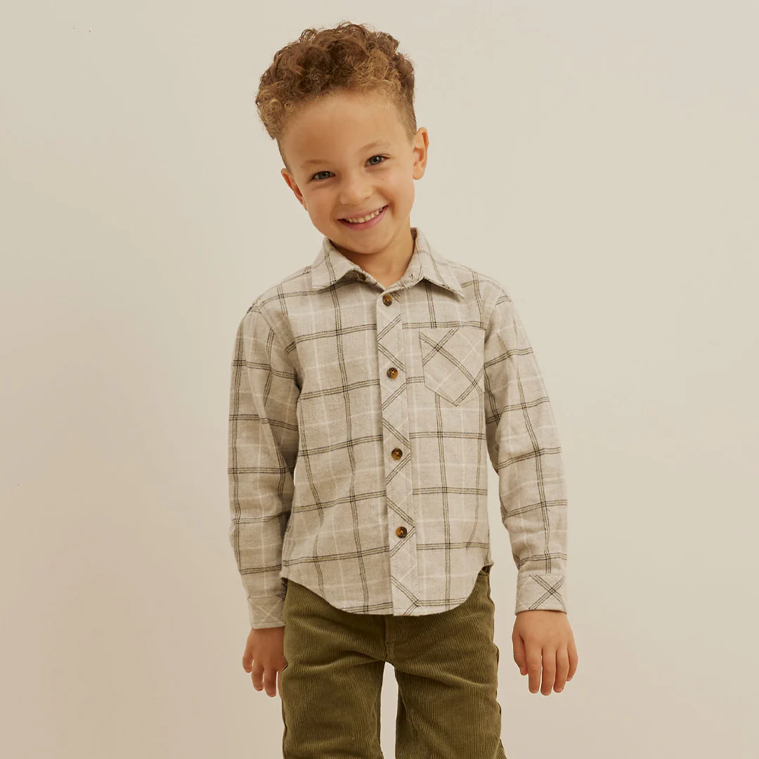 Miles the Label Light Grey Plaid Flannel Button Down