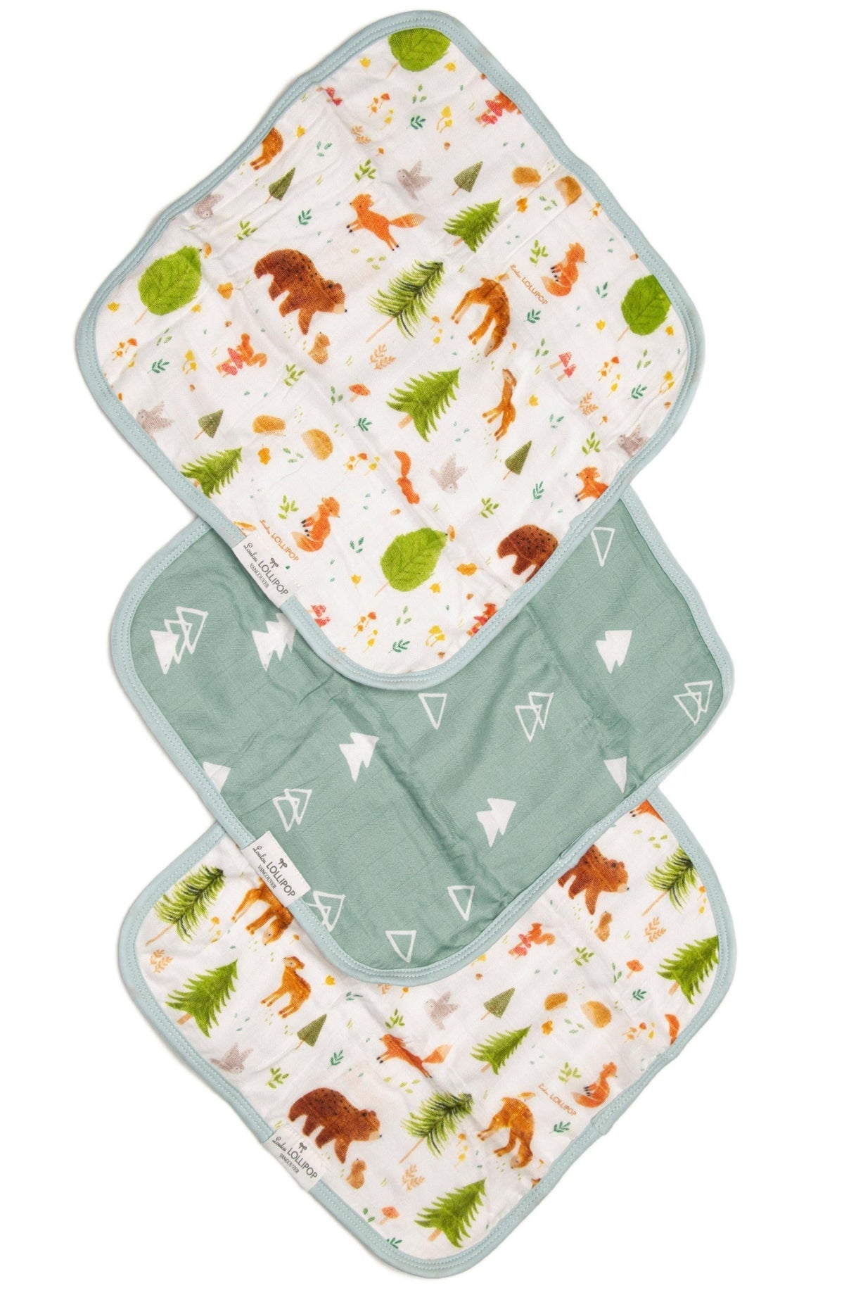 Muslin Cotton 3 Piece Washcloth Set in Forest Friends