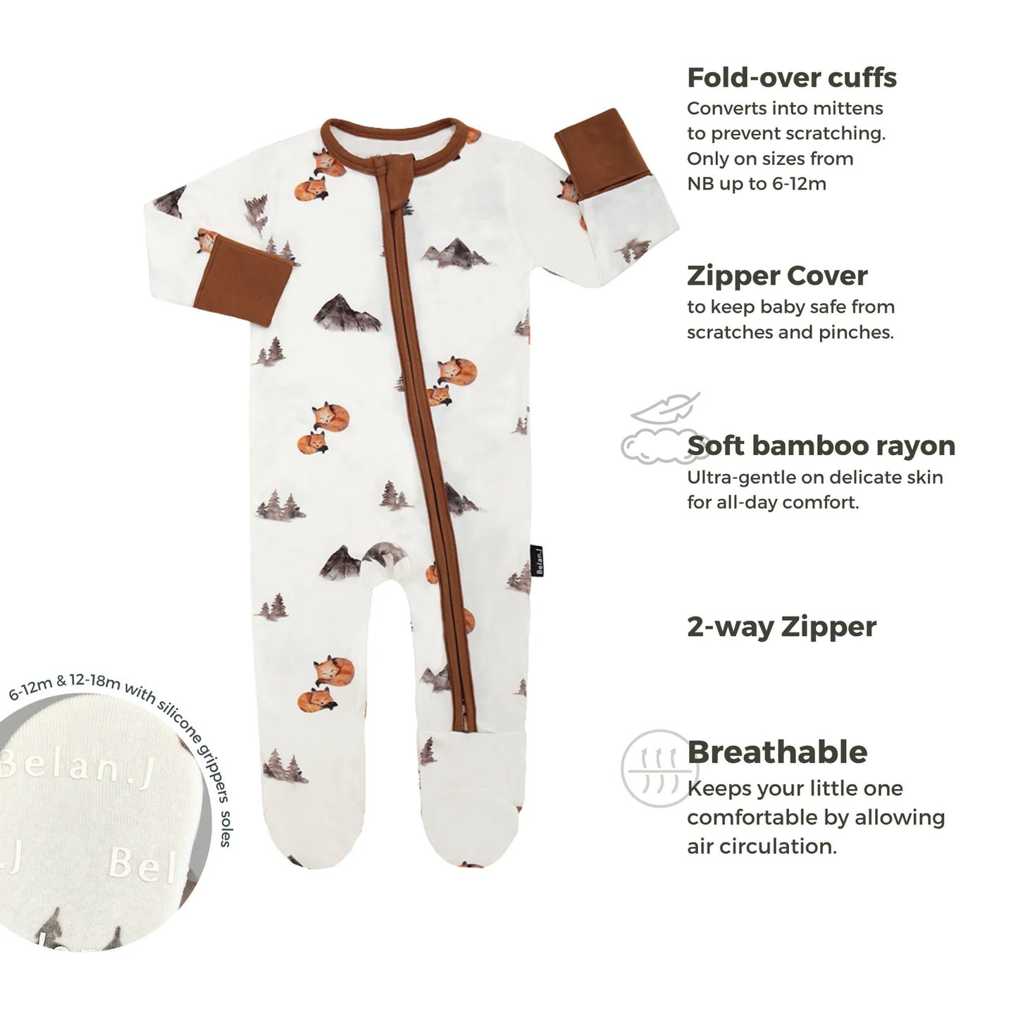 Belan J Bamboo Footed Sleeper in Foxes (Preemie Size)