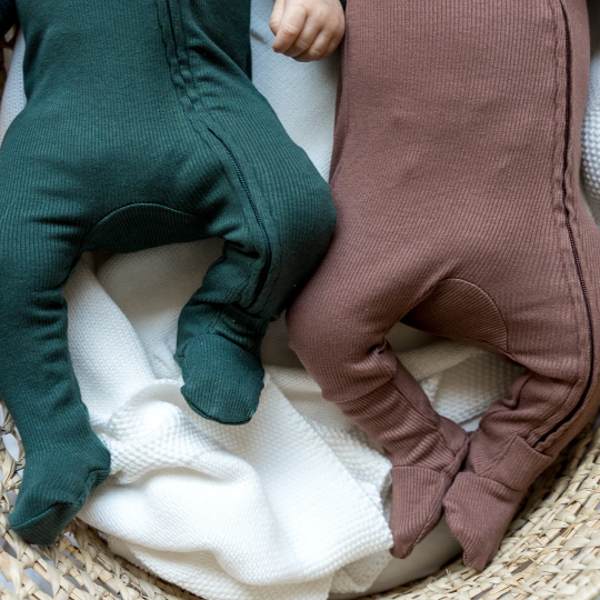 Pip + Phee Ribbed Bamboo Footed Sleeper in Hunter