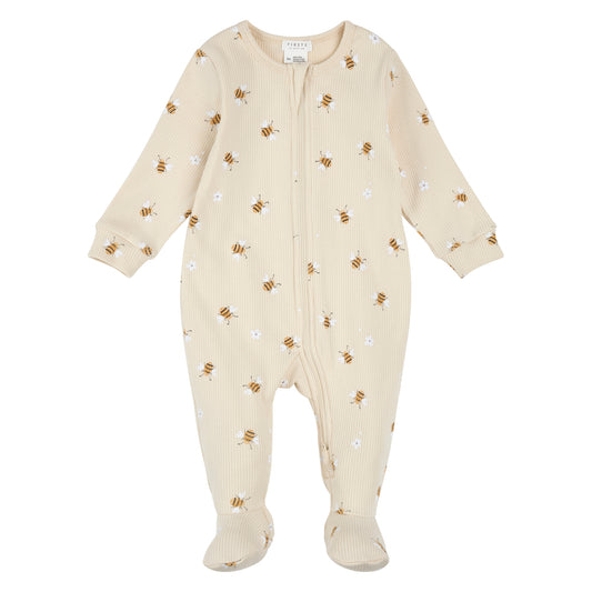 Petit Lem Footed Ribbed Sleeper in Bees on Oatmeal