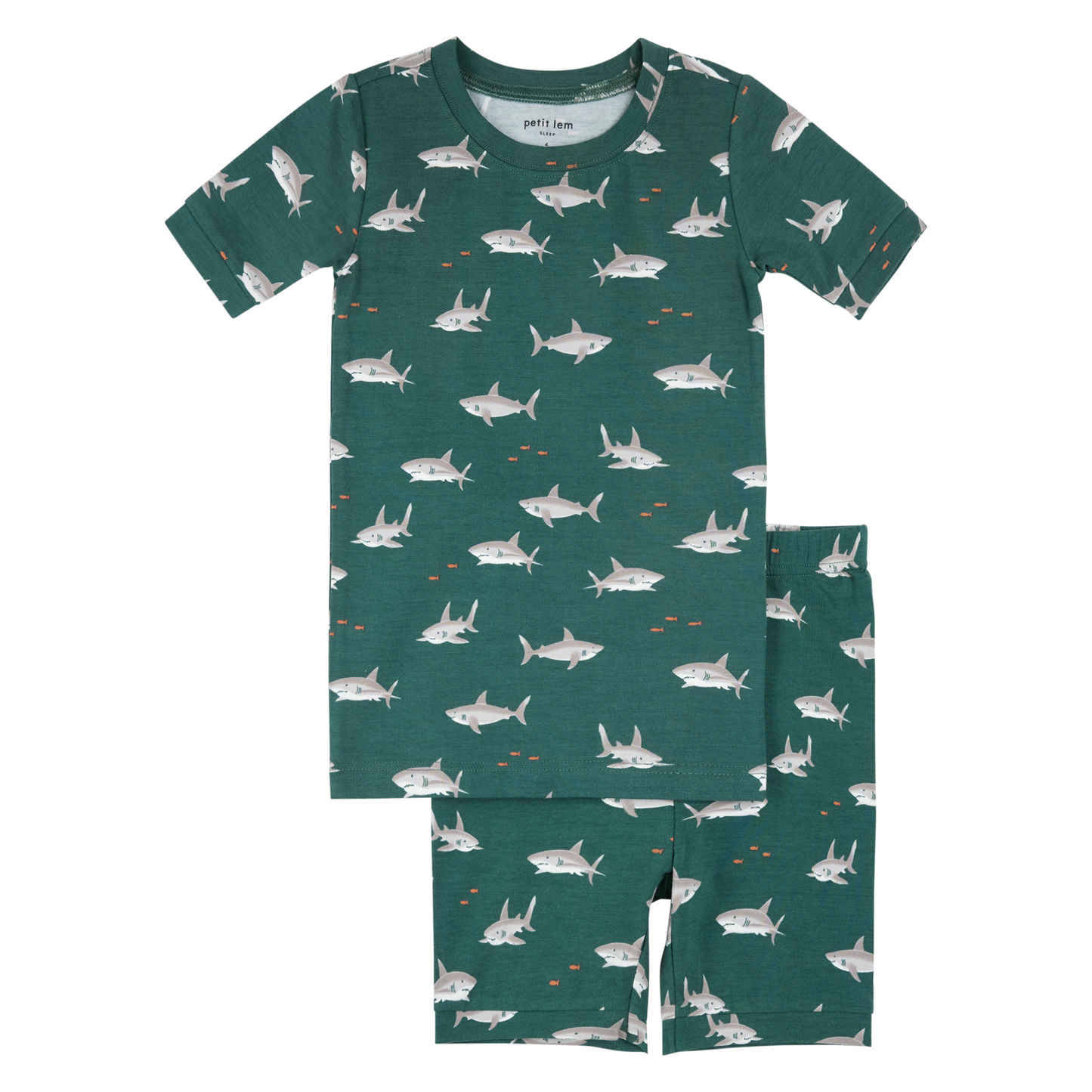 Petit Lem Summer Pj Tee & Short Set in Sharks on Teal