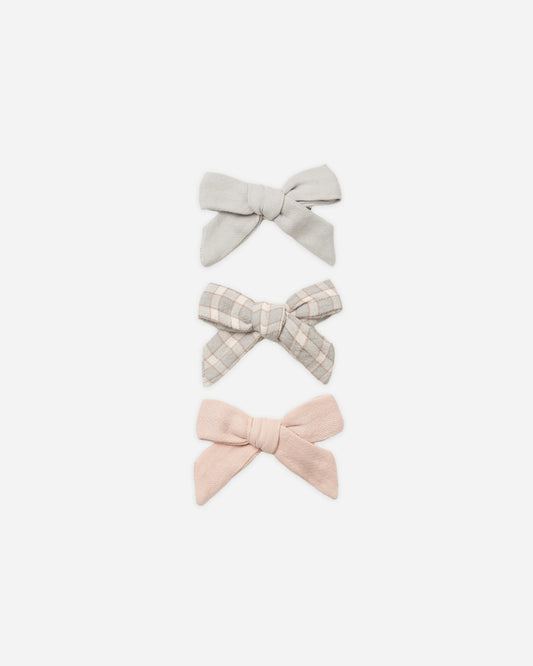 Quincy Mae Bow with Clip Set of 3 - Cloud/Blue Gingham/Dusty Rose