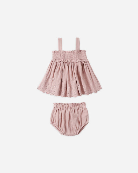 Quincy Mae Smocked Tank & Bloomer Set in Mauve