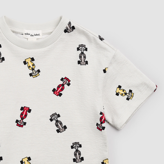 Miles the Label Short Sleeve Sweatshirt in Racecars on Grey